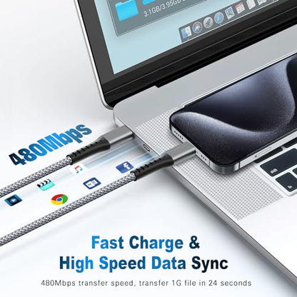 DFLASHS USB-C to USB-C 60W 3FT 3-Pack, Nylon Braided Fast Charging Cable - size: 3FT
