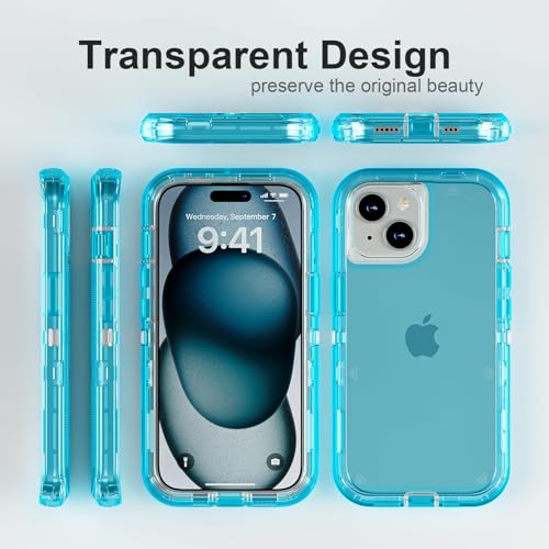 Follaroma for iPhone 15 Case, Shockproof Protection, Crystal Blue | Heavy Duty Shockproof Protection Phone Cases, Anti-Drop, Dual Layer Transparent Rugged Protective Cover, 6.1 inch - color: Blue, size: iPhone 15 6.1‘’