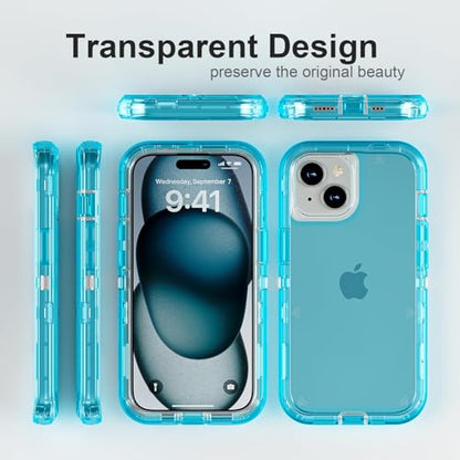 Follaroma for iPhone 15 Case, Shockproof Protection, Crystal Blue | Heavy Duty Shockproof Protection Phone Cases, Anti-Drop, Dual Layer Transparent Rugged Protective Cover, 6.1 inch - color: Blue, size: iPhone 15 6.1‘’