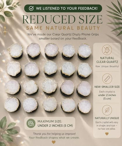 Grips by CRYSTALFY Crystal Phone Grip Holder & Expanding Kickstand-Natural Gemstone Swappable Top Accessory Compatible with iPhone, iPad, Kindle & Mobile Devices (White Clear Quartz Druzy, Adhesive) - color: White Clear Quartz Druzy, style: Adhesive