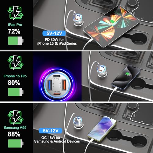 USB C Car Charger, 4 Port 65W Super Fast Charging Cigarette Lighter Adapter - color: Silver, size: 1-Pack