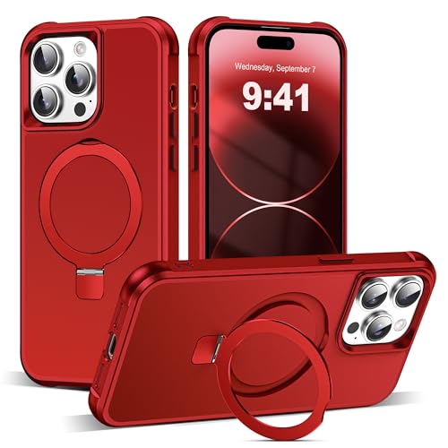 SKYLMW Compatible with iPhone 14 Pro Max Case with Stand,Red | iPhone 14 Pro Max Phone Case 6.7",Magnetic Ring Stand,Compatible with MagSafe,Military-Grade Protection,Great Grip Feeling - color: Red, size: Iphone 14 Pro Max