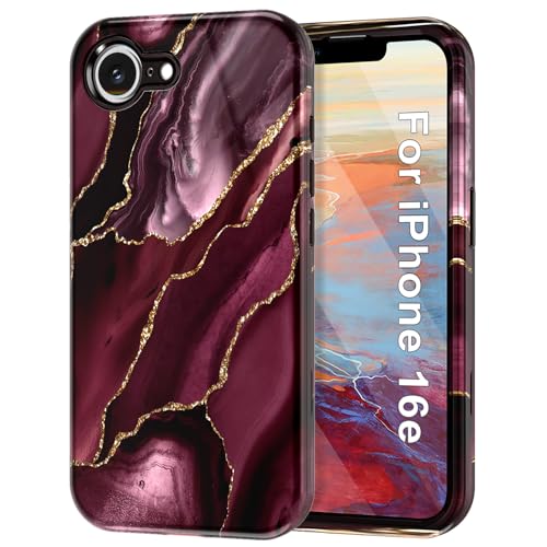 Btscase for iPhone 17e Case/iPhone 16e Case,[Military Grade Drop Tested] Marble Pattern Design Slim Rugged Shockproof Women Girls Men Protective Anti-Scratch Cover for iPhone 17e/16e, Wine Red - color: Wine Red, size: iPhone 17e,iPhone 16e