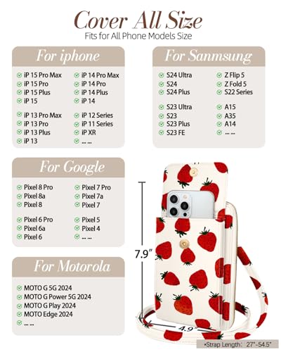 Leather Cell Phone Purse Crossbody Bag for Women | Adjustable Shoulder Strap, Card Slots, Secure Wallet Interior, Cute Pattern Styles, Small Carry for Travel and Daily Use - color: Strawberry