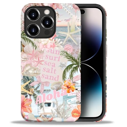 Case for iPhone 14 Pro Max, Cute Phone Case, Aloha Summer Collage | Hybrid 2-Layer Phone Cover，Military-Grade Protection Durable Shockproof Anti-Scratch Cases - color: Pink Aloha Summer Collage, size: Iphone 14 Pro Max