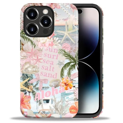 Case for iPhone 14 Pro Max, Cute Phone Case, Aloha Summer Collage | Hybrid 2-Layer Phone Cover，Military-Grade Protection Durable Shockproof Anti-Scratch Cases - color: Pink Aloha Summer Collage, size: Iphone 14 Pro Max