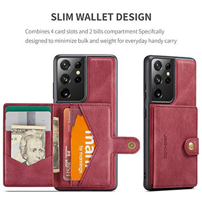 Simicoo Compatible with Samsung S22 Ultra Detachable Magnetic Wallet case Credit Card Holder Money Clip Front Pocket Stand Leather Men Women Wallet Double Shockproof (Red) - color: Red