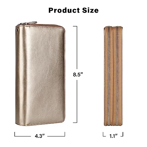 Small Compact Women Wallet RFID Blocking Genuine Leather Bifold Purse with ID Windows - color: 2-waxed Champion Gold, size: One Size