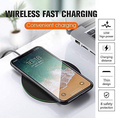 Wireless Charger Ultra Slim 10W Fast Wireless Charging Station Black Qi-Certified，Universal Wireless Charging Station Pad Compatible with Smart Phones and Other QI Devices(No AC Adapter,1 Pack)