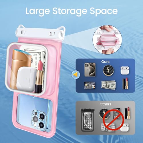 Niveaya [Floatable Floating Waterproof Phone Pouch 2 Pack-Up to 8.5", Large Space Adjustable Neck Lanyard Waterproof Phone Case, Phone Dry Bags for Vacation Beach Pool Kayak Cruise Travel Essentials - color: Green + Pink