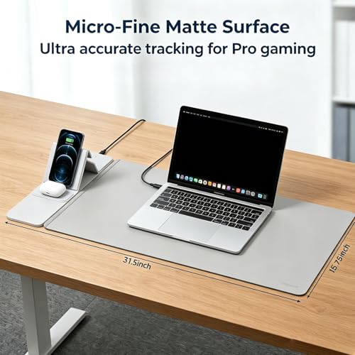 15W Wireless Charging Mouse Pad 31.5"x15.75", Double-Sided Faux Leather - color: Folding-Gray