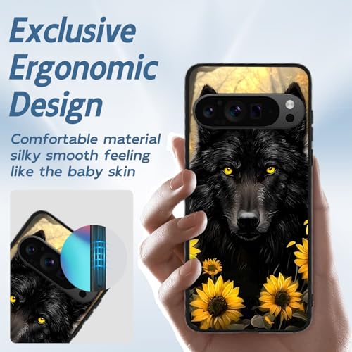 for Google Pixel 9 Pro XL Phone Case, TPU Shockproof Full Body Protection 6.8" Sunflower Wolf Cover for Pixel 9 Pro XL, Lightweight Compatible Wireless Charging, Screen Protector Film - color: Sunflower Wolf