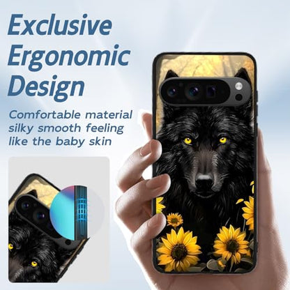 for Google Pixel 9 Pro XL Phone Case, TPU Shockproof Full Body Protection 6.8" Sunflower Wolf Cover for Pixel 9 Pro XL, Lightweight Compatible Wireless Charging, Screen Protector Film - color: Sunflower Wolf