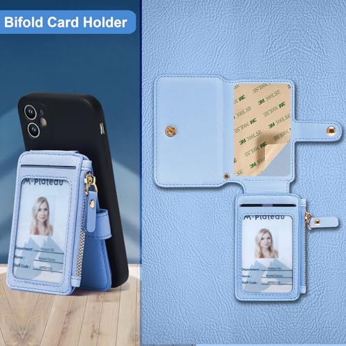 RFID Blocking Phone Wallet Stick on Leather Card Holder for Phone Case | Card Holder for Phone case Stick on Attachable Credit Card Holder for Phone (Compatible with Most Smartphones) Sky Blue - color: Sky Blue