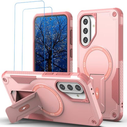 for Galaxy A37/A36-5G Case Military-Grade Dropproof Phone/Invisible Kickstand with MagSafe/HD Screen Protector, Protective Magnetic Phone Cover for Samsung Galaxy A37 4G/5G&A36 5G (Pink) - color: Pink