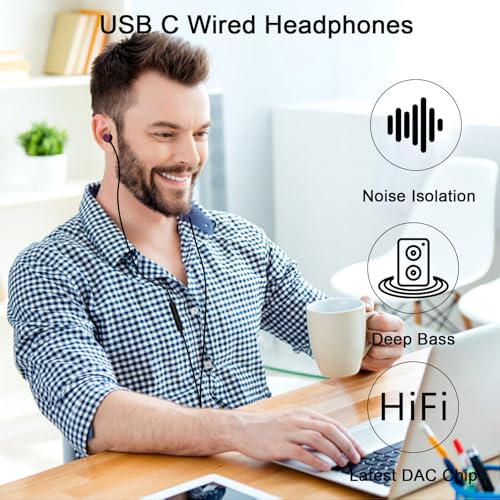 USB C Headphones Wired Earbuds for iPhone 18 Pro Max 17/Samsung S26 - color: Red