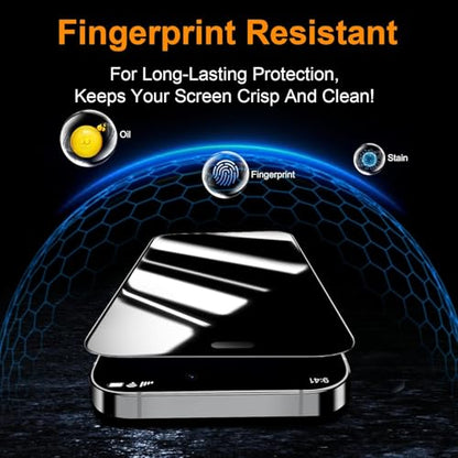 OneFish for iPhone 15 Pro Max 360 Privacy Screen Protector ，2 Pack | 4-Way Anti-Spy 9H Tempered Glass, 3D Curved Edges, Scratch Resistant ，Case-Friendly & Easy Installation ， Anti-Fingerprint - size: iPhone 15 Pro Max