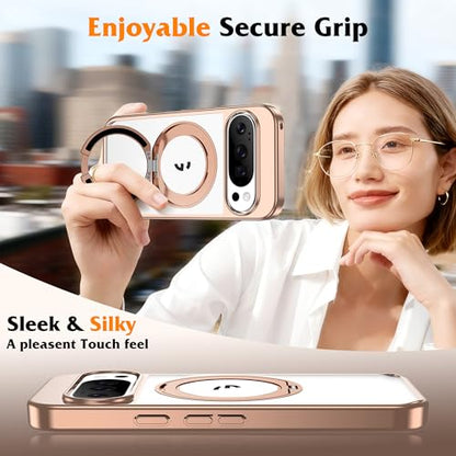 Compatible with Clear Google Pixel 10 Pro XL Case & Google Pixel 9 Pro XL Case 6.8'' with 360° Magnetic Ring Stand [Plating Phone Cases],Desert Gold - color: Desert Gold, size: Pixel 9 Pro XL & Pixel 10 Pro XL