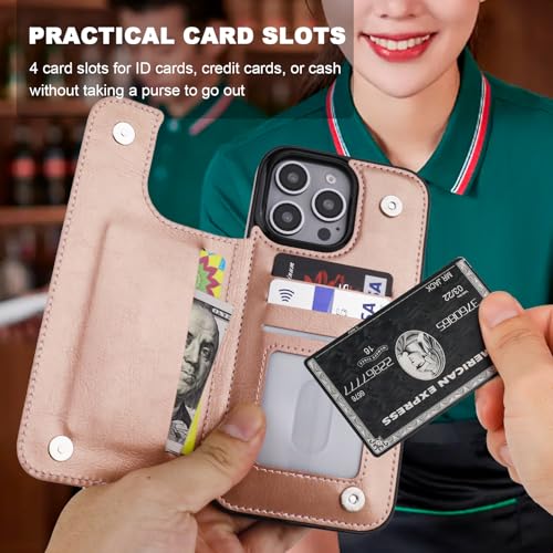 ONETOP for iPhone 16 Pro Max Wallet Case with Credit Card Holder,Rosegold - color: Rose Gold