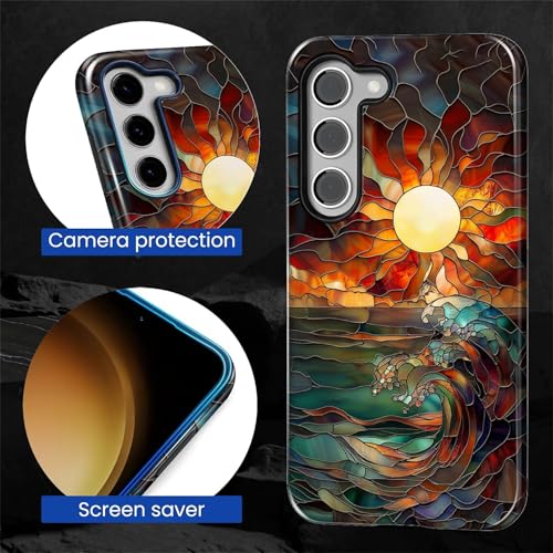 Case for Samsung Galaxy S23, 2 in 1 PC Hard Shell & Silicone Inner Bumper, AntiScratch Fullbody Cover Shockproof Slim Design Stained Glass Sun Waves - color: Stained Glass Sun Waves, size: Galaxy S23