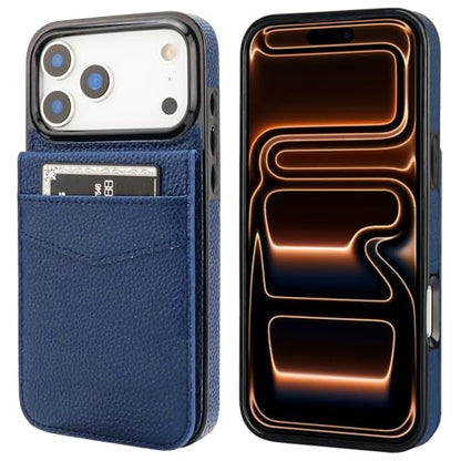 KIHUWEY for iPhone 17 Pro Max Wallet Case Card Holder, Lichee Blue | Credit Card Slots, PU Leather, Kickstand, Flip Heavy Duty Protection Cover for Men and Women - color: Lichee Blue