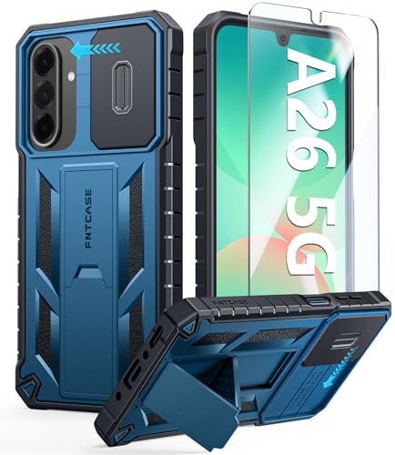 FNTCASE for Samsung Galaxy A17/A16 Phone Case with Slide Camera Cover Blue | Built in Kickstand, Military Grade Dropproof Protection, Heavy Duty Rugged Phonecase, Outdoor Protection - color: Blue, size: For Galaxy A26 6.7 Inch