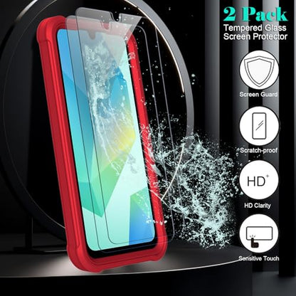 for Samsung Galaxy A16 5G Case with 2 Pack Tempered Glass Screen Protector, [Holster Series] Belt Clip Hard Tough Heavy Duty Rugged Shockproof Protective Cell Phone Case (Red) - color: Red