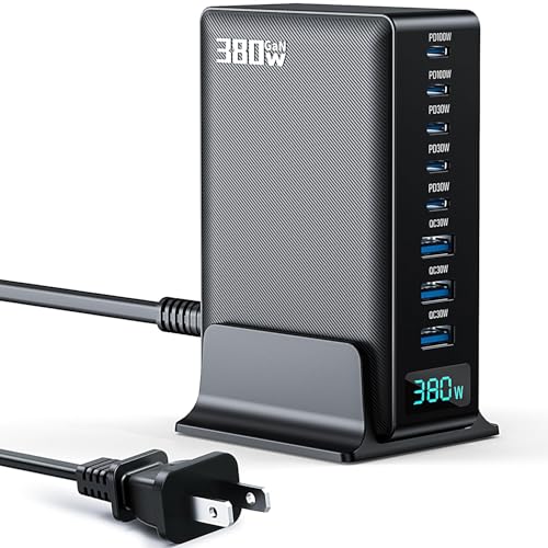 380w Charging Power Strip Station, 8 Port GaN Fast USB C Charger Block with Dual Pd 100w for Laptop, MacBook Pro/Air, Iphone16/15/14/13, Ipad, Samsung Galaxy, Android, for Travel, Home, Office
