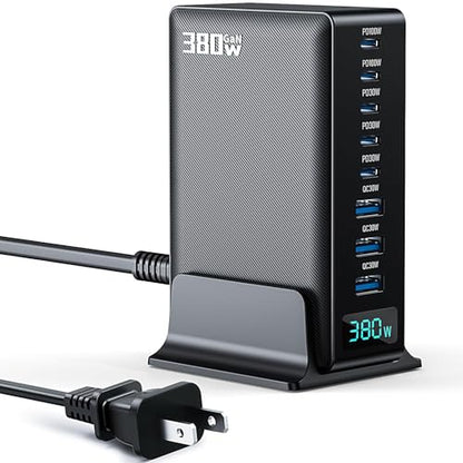 380w Charging Power Strip Station, 8 Port GaN Fast USB C Charger Block with Dual Pd 100w for Laptop, MacBook Pro/Air, Iphone16/15/14/13, Ipad, Samsung Galaxy, Android, for Travel, Home, Office