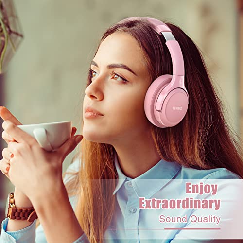 BERIBES Bluetooth Headphones Over Ear Wireless HiFi Stereo Headsets 65H 6EQ - color: Pink