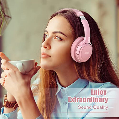 BERIBES Bluetooth Headphones Over Ear Wireless HiFi Stereo Headsets 65H 6EQ - color: Pink