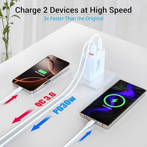 TZBAY 2-Pack USB C Charger Block, 60W 5 Ports Wall Charger Fast Charging - color: White 2Pack