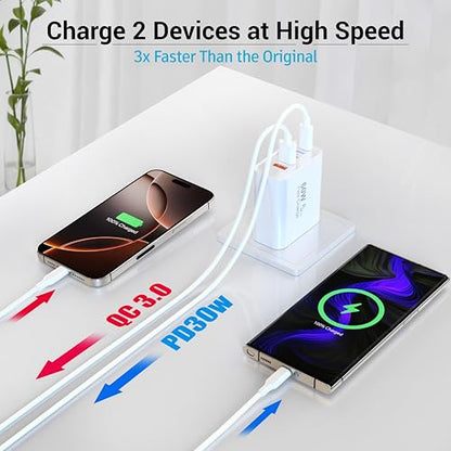 TZBAY 2-Pack USB C Charger Block, 60W 5 Ports Wall Charger Fast Charging - color: White 2Pack