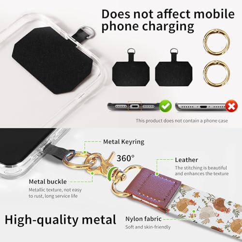 Phone Lanyard Crossbody Wrist Strap, Universal Adjustable Neck Strap for Phone Case Keys ID Badges, Travel Essential - color: Boho Chicken
