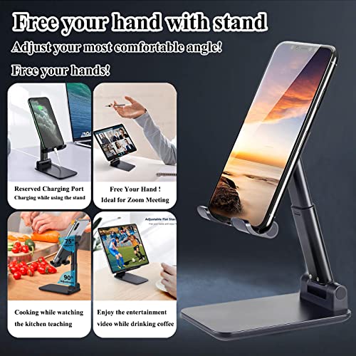 Meetuo 2 Pcs Cell Phone Stand for Desk Adjustable & Foldable Phone Holder - color: Pink+Black