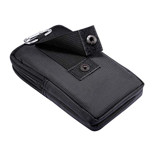 Multifunction Dual Phone Holster Men, Nylon Cell Phone Case Holder Mens Belt Pouch Loop/Clip, Smartphone Belt Wallet Purse 2 Zipper Pockets Compatible with iPhone 14 Pro Max Case 13 Pro Max, Black - color: Black