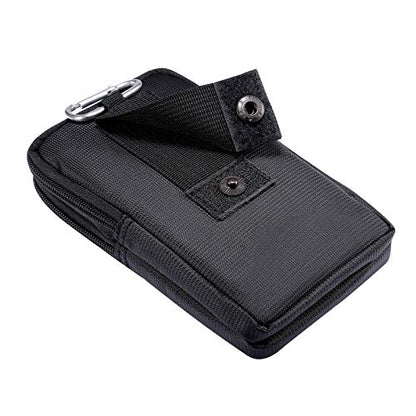 Multifunction Dual Phone Holster Men, Nylon Cell Phone Case Holder Mens Belt Pouch Loop/Clip, Smartphone Belt Wallet Purse 2 Zipper Pockets Compatible with iPhone 14 Pro Max Case 13 Pro Max, Black - color: Black