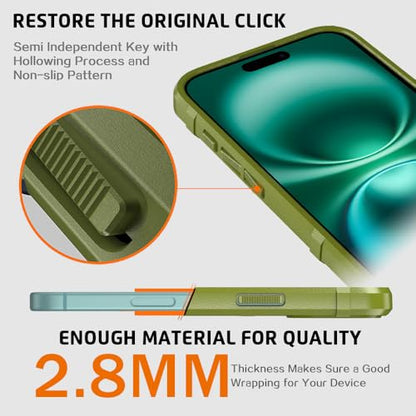 Rugged Shield 8ft Drop Proof TPU Thick Armor Tactical Protective Case Compatible with iPhone 16 Plus (6.7 inches) - Army Green - color: Army Green, size: iPhone 16 Plus