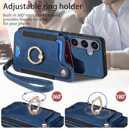 for Samsung Galaxy S25 FE Case Wallet with Card Slots Blue | PU Leather Flip Folio Cover,RFID Blocking Ring Holder,Kickstand,Wrist Strap,Shockproof,Magnetic Protective,Women Men Girls - color: Blue, size: Galaxy S25 FE 6.7 Inch