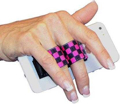 LAZY-HANDS 2-Loop Phone Grip - FITS Most - Black & Pink Checkers - color: Black & Pink Checkers - Fits Most