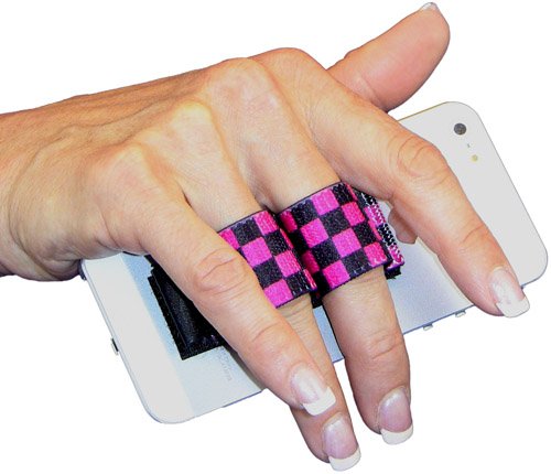 LAZY-HANDS 2-Loop Phone Grip - FITS Most - Black & Pink Checkers - color: Black & Pink Checkers - Fits Most