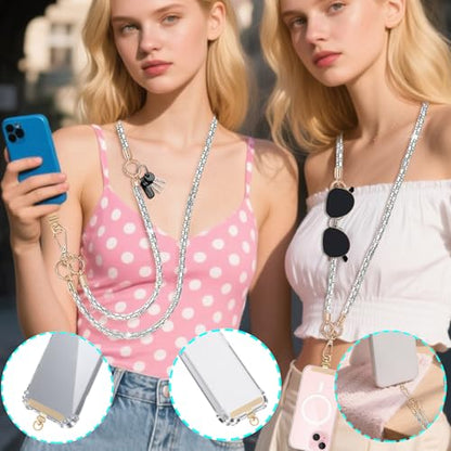 Crystal Phone Lanyard Crossbody Adjustable Rhinestone Anti-Theft Phone Strap Crossbody Cell Phone Neck Strap for Women - color: Ab White