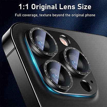 UniqueMe for iPhone 13 Pro/iPhone 13 Pro Max Camera Lens Protector-Black - color: Graphite (bling circle)