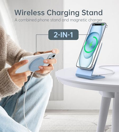 Magnetic Wireless Charger Stand + Charging Pad for iPhone Duo/18-12 Series - color: Blue