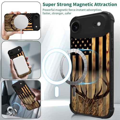 DJSOK Case for iPhone 17 Air,Compatible with MagSafe,Anti-Scratch Shockproof Case,Wood Grain American Flag Buck Hunter Deer - color: Wood Grain American Flag Buck Hunter Deer, size: iPhone 17 Air