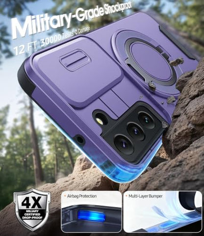 JAME for Samsung Galaxy S22 Case with Ring Stand & Slide Camera Cover - color: Purple, size: Galaxy S22