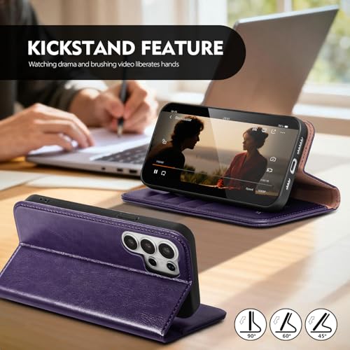 Compatible with Samsung Galaxy S25 Ultra Case Wallet with Card Holder [4 Card Slots] Kickstand [RFID Blocking] PU Leather Phone Case Flip Folio Protective Cover TPU Shockproof,Purple - color: Purple, size: Samsung Galaxy S25 Ultra