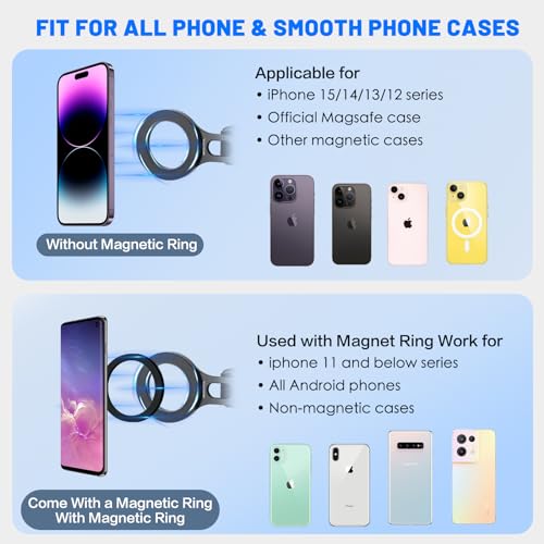 Magnetic Phone Holder for Car, Steering Wheel Phone Holder [Strong Magnet], for MagSafe, Adjustable Strap Compatible with Gym Equipment, Stroller, Shopping Cart, All Phone(Magnetic Ring Included)