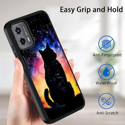 for Moto G 5G 2024/Moto G Play 5G 2024 Case,Military Grade Heavy Duty [3-Layer] Dustproof Shockproof Full-Body Protective Case for Motorola Moto G 5G 2024,Black Cat Under The Starry Sky - color: Black Cat Under The Starry Sky