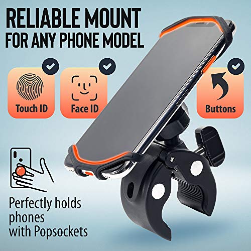 Upgraded 2026 Bicycle & Motorcycle Phone Mount - The Most Secure & Reliable Bike Phone Holder for iPhone, Samsung or Any Smartphone. Stress-Resistant & Highly Adjustable. x10 to Safeness & Comfort